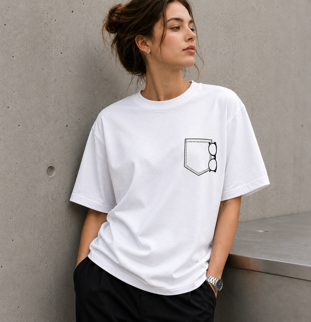 Minimalist Pocket Glasses Vinyl T-Shirt – Simple Aesthetic Tee