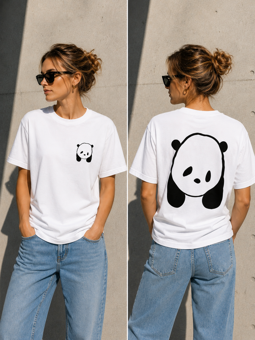 Cute Panda Front & Back Vinyl T-Shirt – Minimalist Animal Tee